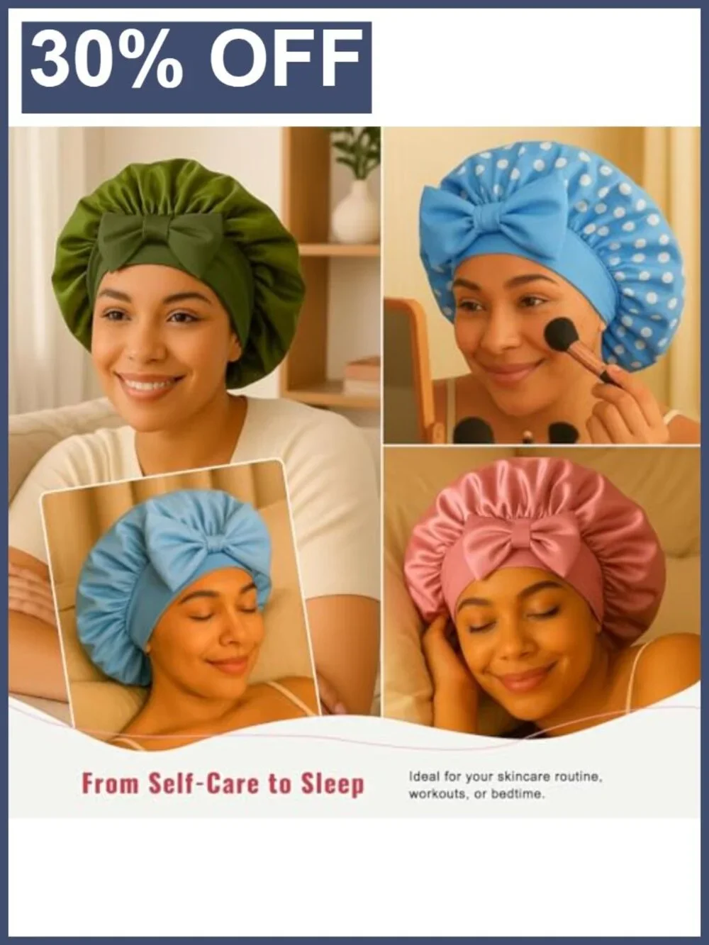 Silk Satin Sleep Bonnet with Long Tie Straps for Curly Natural Hair | Double